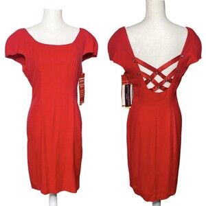Jessica Howard Vintage Red Dress Fully Lined Sz 6 knee length short sleeve